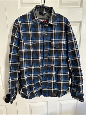 Men's Speed and Strength Blue Black Plaid Button-Up Riding Shirt Jacket